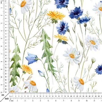 Mavi Sarı Kır Çiçekleri Desenli Kumaş