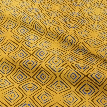 Hardal Sarı Mavi Geometrik Bohem Kumaş