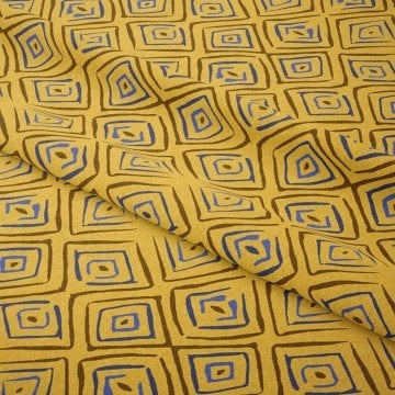 Hardal Sarı Mavi Geometrik Bohem Kumaş