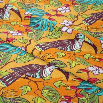 Renkli Tropikal Papağan Desenli Kumaş