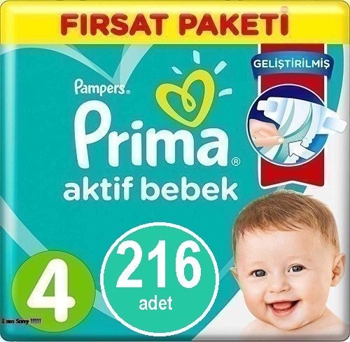 Prima Aktif Bebek 4 Beden Fırsat 4 Paket 216 Adet