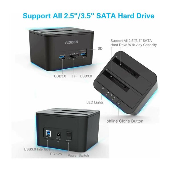 Fideco YPZ04-S2HC - 2.5'' 3.5'' Harddisk HDD SSD Docking Station Kopyalama Klonlama