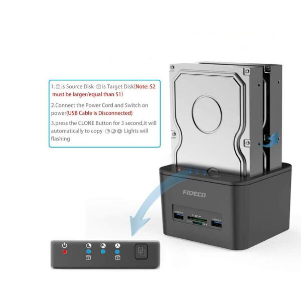 Fideco YPZ04-S2HC - 2.5'' 3.5'' Harddisk HDD SSD Docking Station Kopyalama Klonlama