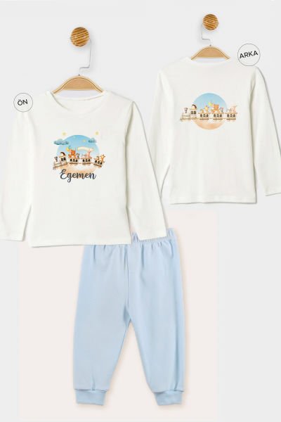 İsme Özel Organik Erkek Bebek Pijama Takımı Tren