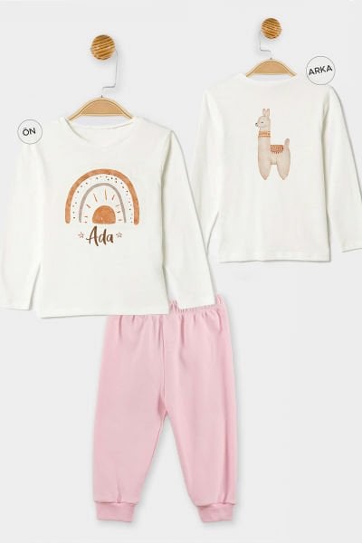 İsme Özel Organik Kız Bebek Pijama Takımı Lama