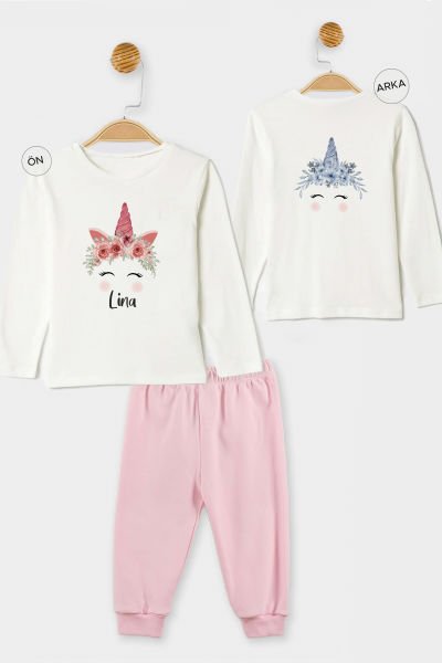 İsme Özel Organik Kız Bebek Pijama Takımı Unicorn