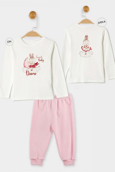 İsme Özel Organik Kız Bebek Pijama Takımı Balerin Tavşan