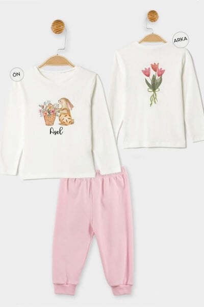 İsme Özel Organik Kız Bebek Pijama Takımı Paskalya Tavşanı