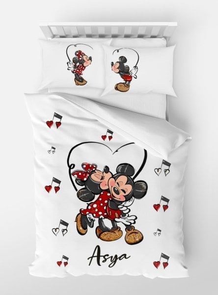 Personalisierter Einzel-Mikrosatin-Bettbezug Minnie Mickey