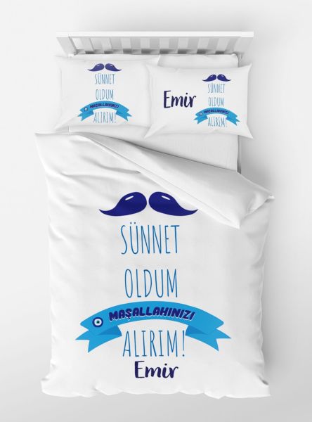 Kişiye Özel Tek Kişilik Nevresim Sünnet Maşallah 160x235 Lastiksiz %100 Pamuk Çarşaf