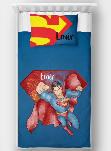 Kişiye Özel Tek Kişilik Yatak Örtüsü Super Man