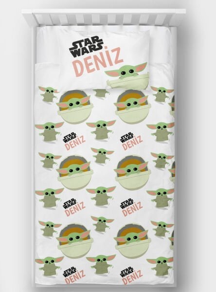 Kişiye Özel Tek Kişilik Yatak Örtüsü Star Wars Yoda