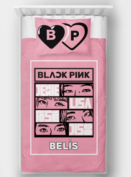 Kişiye Özel Tek Kişilik Yatak Örtüsü Black Pink