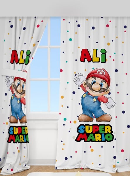 Kişiye Özel Baskılı Fon Perde Super Mario