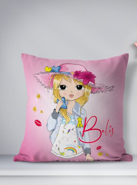 Personalized Double-Sided Square Throw Pillow Cover Girl with Hat