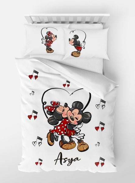 Kişiye Özel Tek Kişilik Nevresim Minnie Mickey