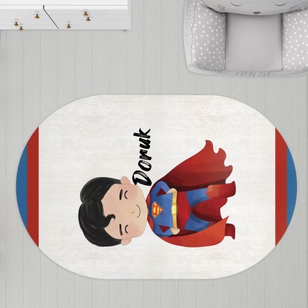 Oval Çocuk Odası Halısı Süperman