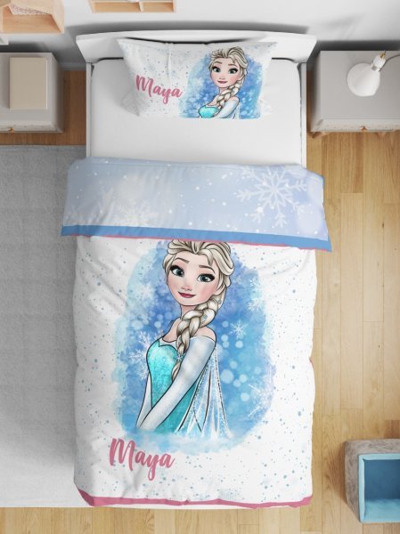 Çift Taraflı Pamuk Saten Nevresim Seti Frozen Elsa