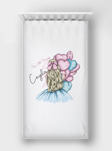 Digital Printed Single Size Elastic Bed Sheet Girl With Balloons
