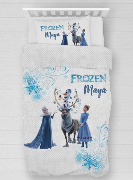 Kişiye Özel Tek Kişilik Pike Seti Frozen Elsa