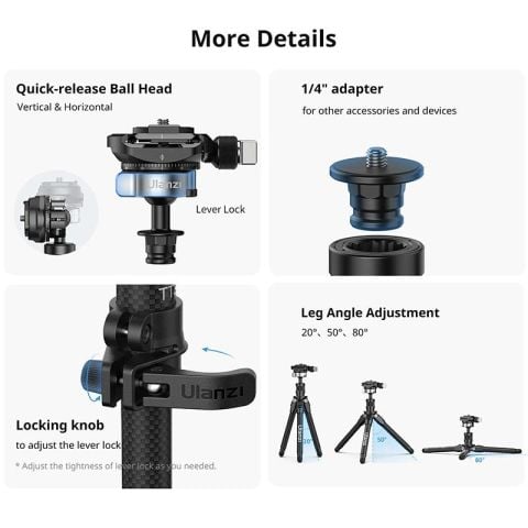 Ulanzi TT35 Carbon Fiber Yürüyüş Çubuğu Tripod Seti