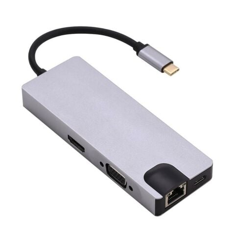 S-1609 Type-c 8in1 HDMI VGA USB LAN TF SD TYPE-C