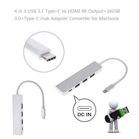 Type-c 4in1 HDMI USB Type-C Çevirici Hub 4K