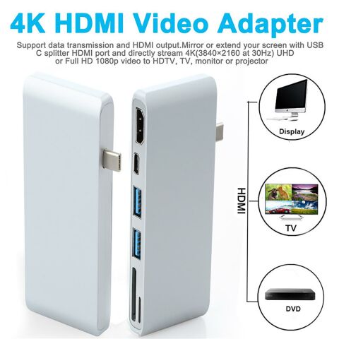 Type-c 6in1 HDMI USB TF SD Çevirici Hub 4K