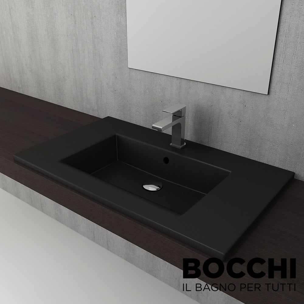 BOCCHI Milano Etajerli Lavabo 80 cm Mat Siyah