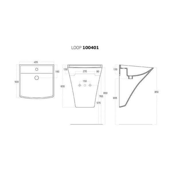 Lucco Loop 50 cm Monoblok Lavabo, Mat Siyah