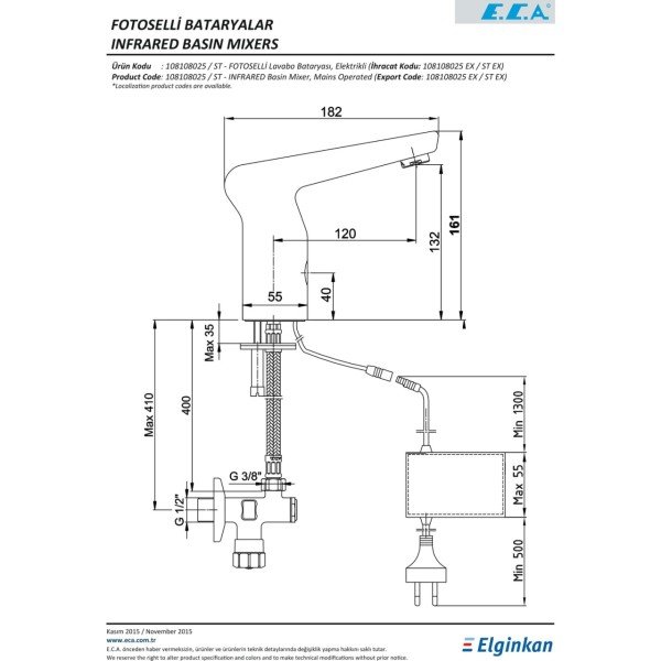 ECA Luna Elektrikli Fotoselli Lavabo Bataryası 108108025