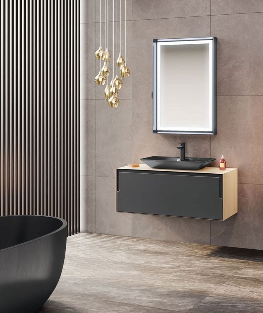 Orka Craft 80 cm  Meşe Antrasit Lavabo Banyo Dolabı