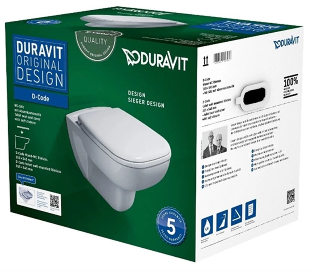 Duravit D-Code Rimless Asma Klozet Seti Yavaş Kapanan Kapak Dahil