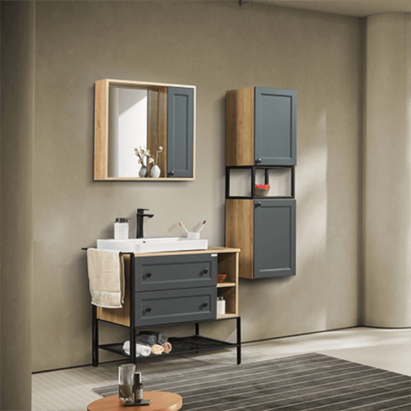 Bagnora Practical Antrasit 96 cm Mdf Banyo Dolabı