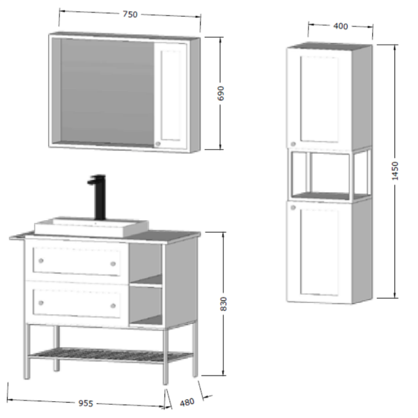 Bagnora Practical Antrasit 96 cm Mdf Banyo Dolabı