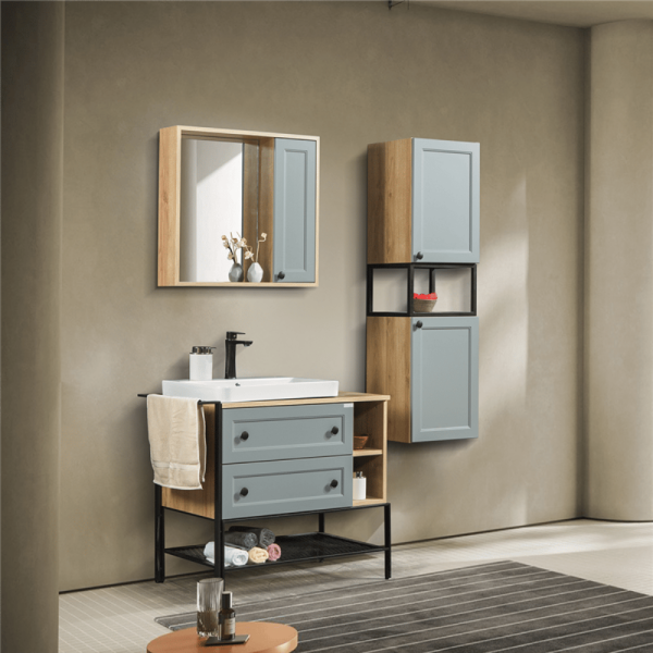 Bagnora Practical Gri 96 cm Mdf Banyo Dolabı