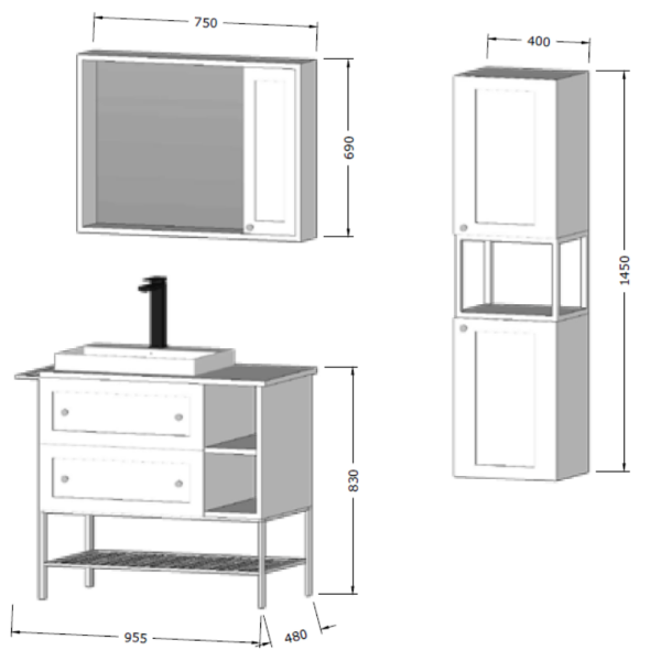 Bagnora Practical Beyaz 96 cm Mdf Banyo Dolabı