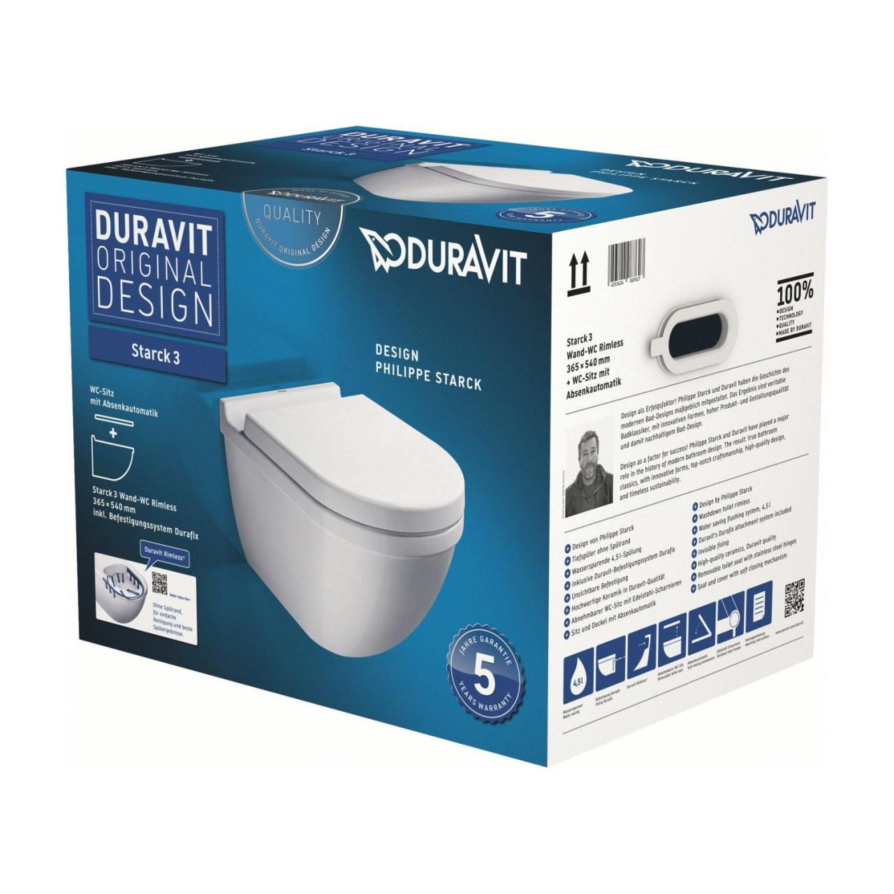 Duravit Starck 3 Kanalsız Rimless Hygiene Glaze Asma Klozet