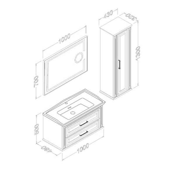 Aquanil Moskova 100 cm Gri Banyo Dolabı