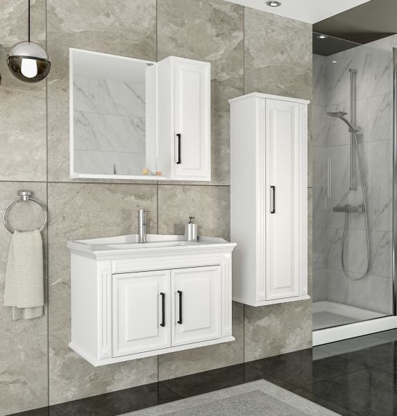 Aquanil Milano 80 cm Beyaz Banyo Dolabı