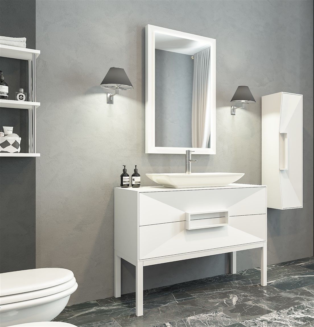 Aquanil Omente 100 cm Beyaz Banyo Dolabı