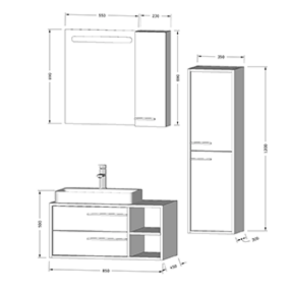 Bagnora Alize 85 cm Beyaz Antrasit Banyo Dolabı