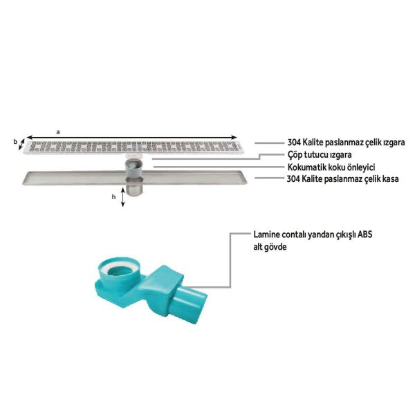 Sukar Line 6 40 cm Plain Izgaralı Siyah Duş Kanalı