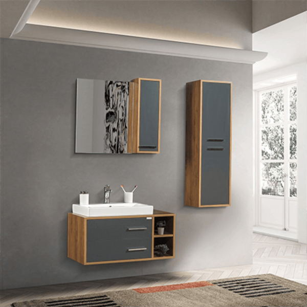 Bagnora Alize 85 cm Ceviz Antrasit Banyo Dolabı