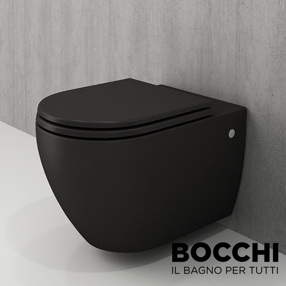 BOCCHI Speciale Jet Flush Yıkama Kanalsız Asma Klozet, Mat Siyah Yavaş Kapanan Klozet Kapağı
