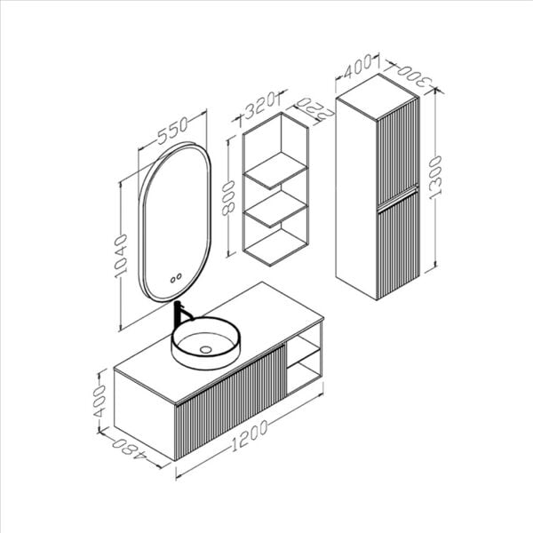 Aquanil Almonde 120 cm Antrasit Banyo Dolabı