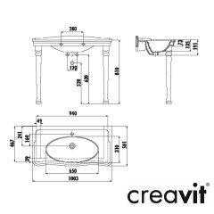 CREAVİT Antik 50x100 cm Lavabo + Tam Ayak (2 adet) Beyaz