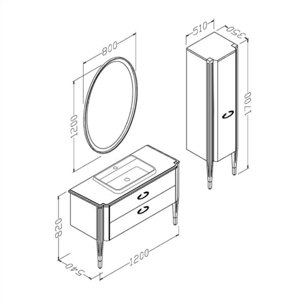 Aquanil Luna 100 cm Siyah Banyo Dolabı