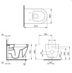 BOCCHI Venezia Rimless Asma Klozet, Parlak Kırmızı Kapak Dahil