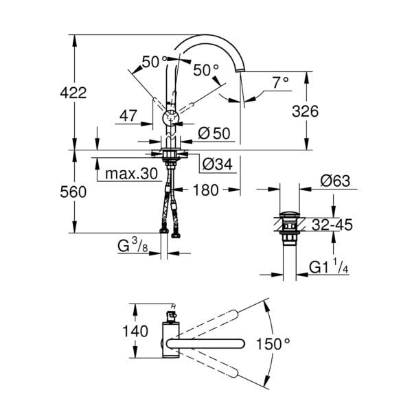 Grohe ATRİO TEK KUMANDALI LAVABO BATARYASI XL-BOYUT